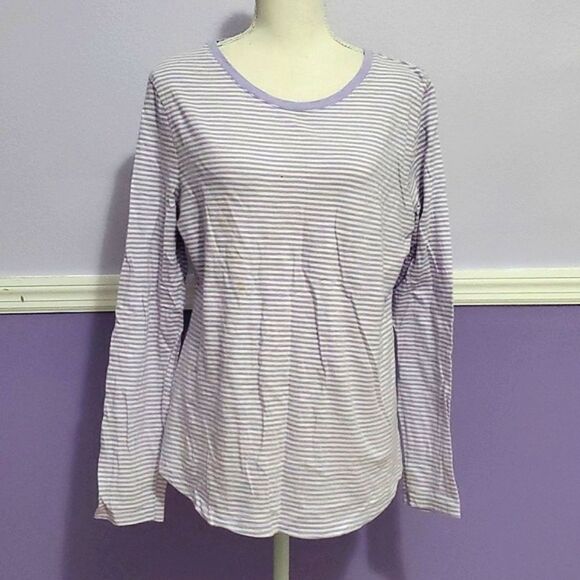 Old Navy Everyday White & Lavender Stripes Soft Long Sleeve Tee - Picture 1 of 8